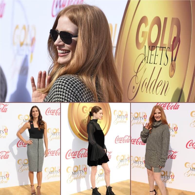A tall, 10 by 40 foot media wall for the Gold Meets Golden Party in Los Angeles