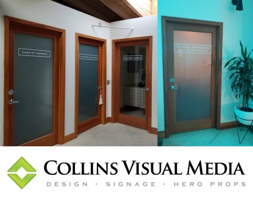 We blotter cut the letters onto adhesive vinyl and use application tape to apply it to the surface with ease.